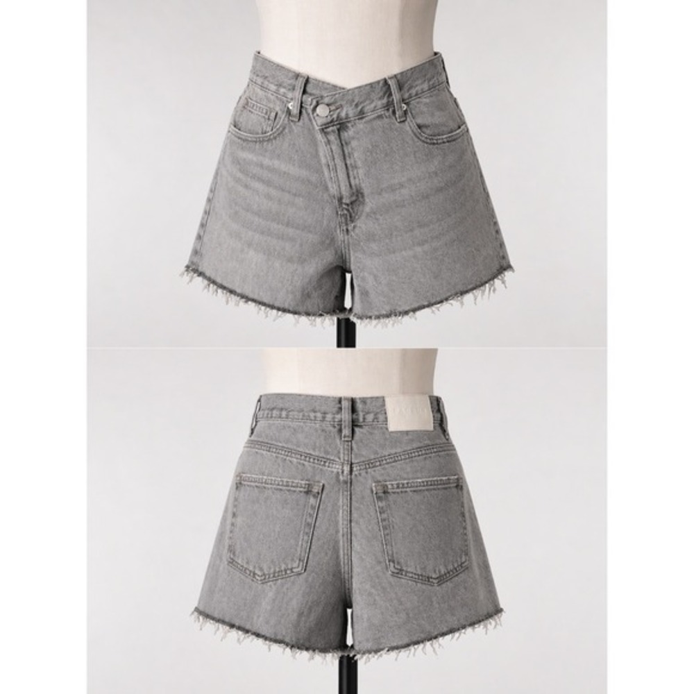 PacSun Gray Assymetric Denim Shorts 29 High Rise Y2K Cut Off Vintage jeans
